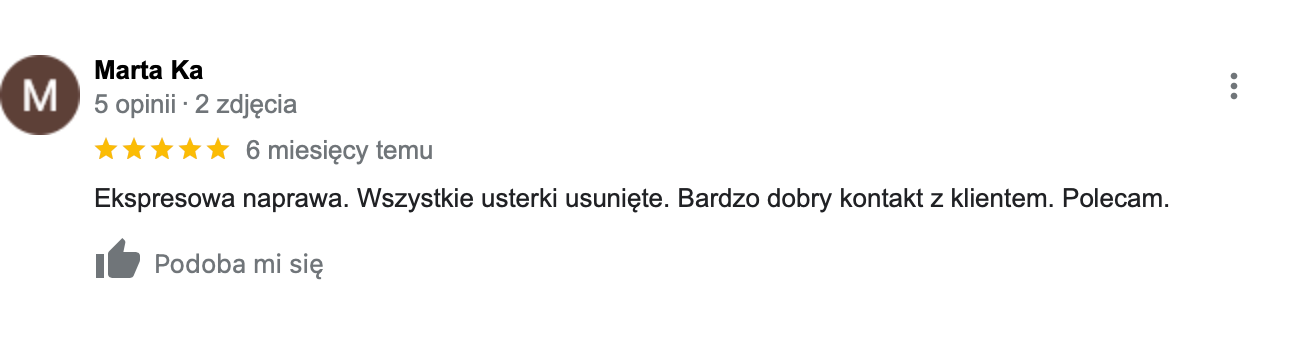 pozytywny komentarz wystawiony przez klineta nr 1